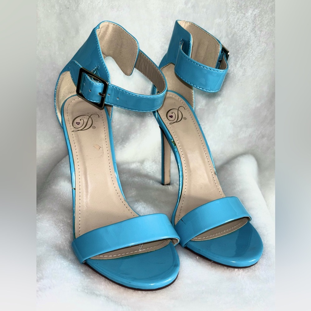 Blue Patent Leather High Heel Sandals